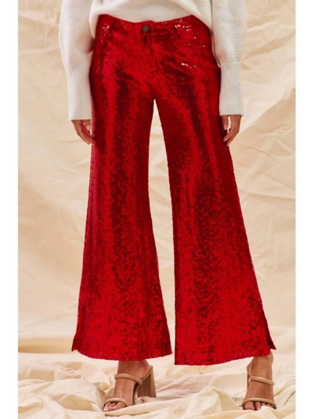 SO ME Women's Sequin Mid Rise Leg Holiday Pants Size S in Red
